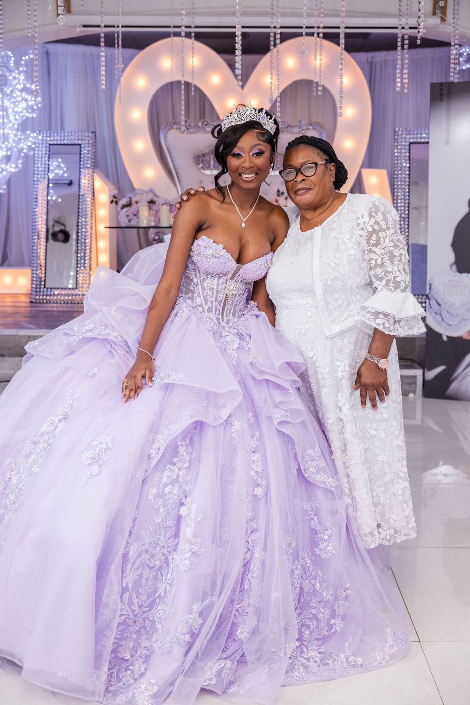 The guest of honour in her lilac ball gown at her sweet sixteen