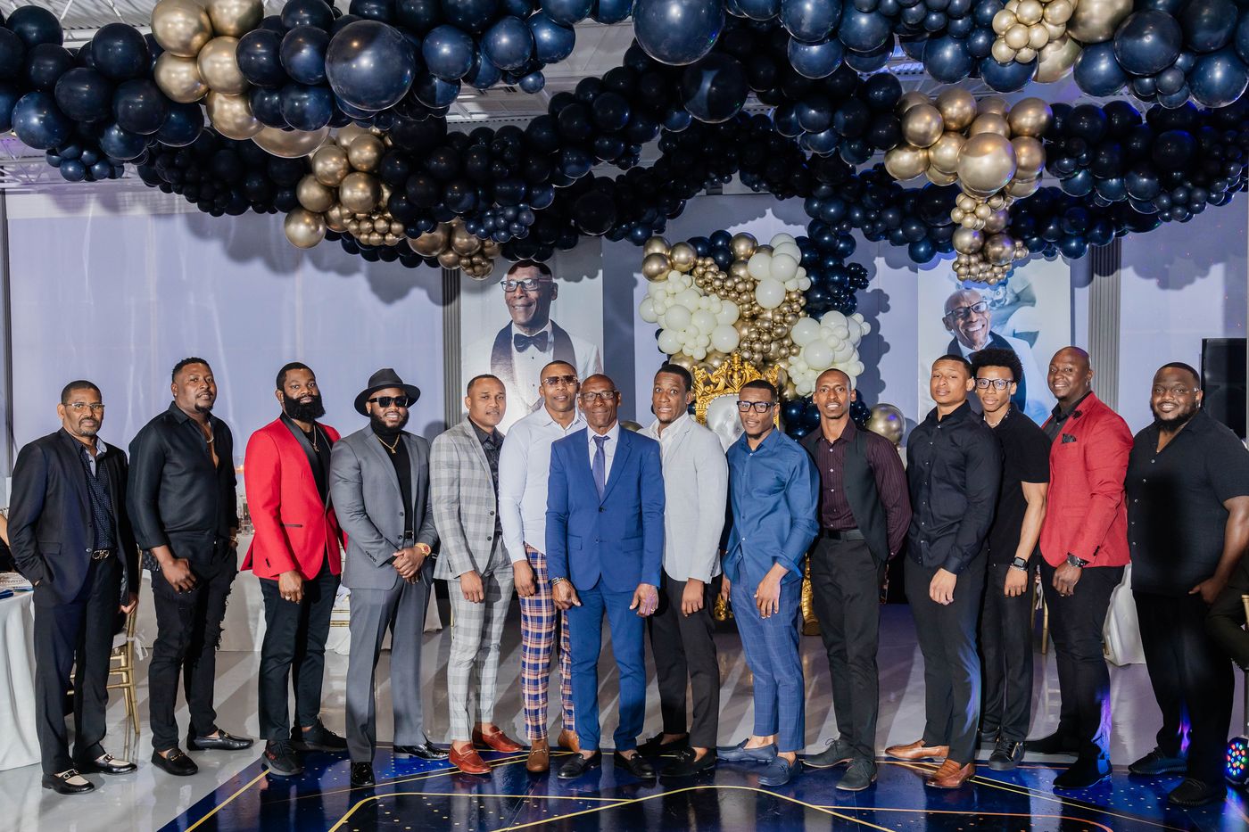 A group portrait on the custom dance floor