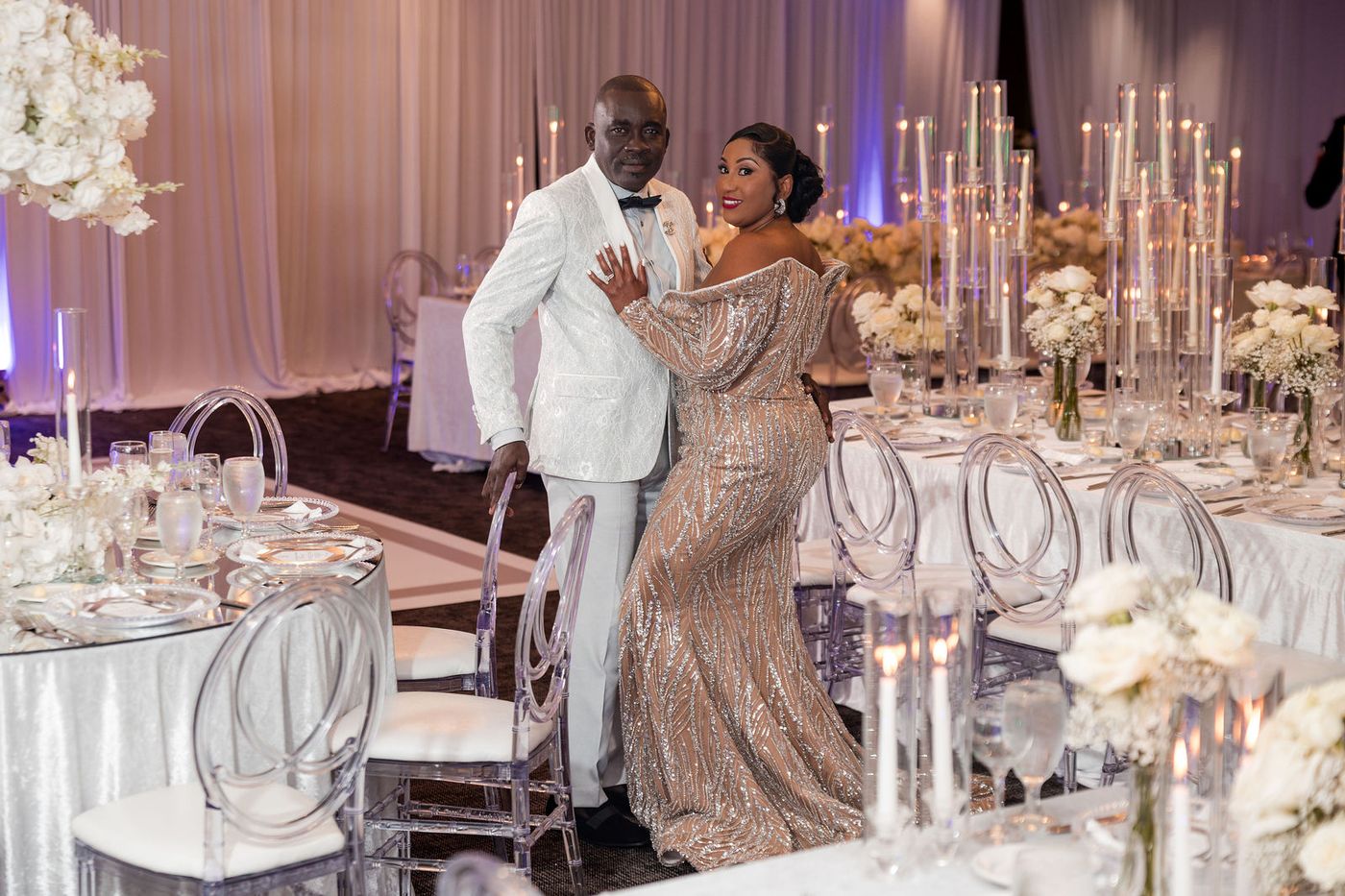 The couple of honour at their 25th anniversary gala in the finished ballroom